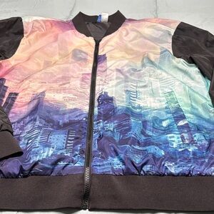 Multicolor Cityscape Bomber Jacket
